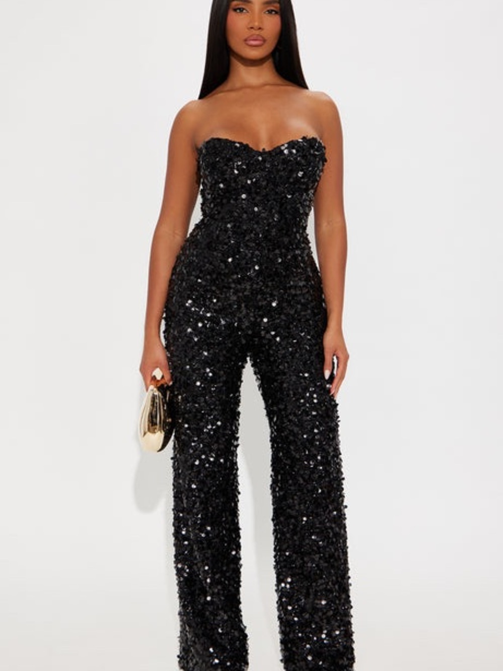 PrettyLittleThing Black Strapless Sequin Jumpsuit